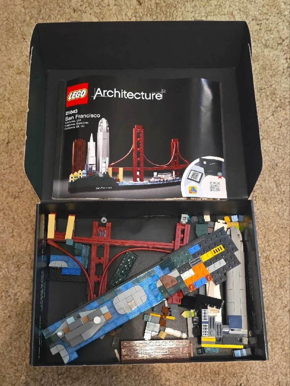 Lego Architecture San Francisco Set with Red Bridge and Black Box